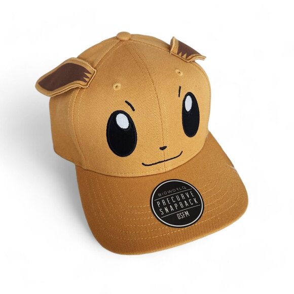 Pokemon Eevee 3D Cosplay Pre-Curved Snapback Hat Brown NEW‎ - Picture 1 of 10